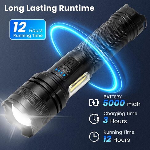 مصابيح LED قابلة لإعادة الشحن من THY TRY، مصابيح يدوية عالية السطوع 90000LM مع 7 أوضاع، ضوء فلاش محمول عالي الطاقة للمنزل والتخييم والمشي لمسافات طويلة والعمل الليلي (عبوتان) in Kuwait