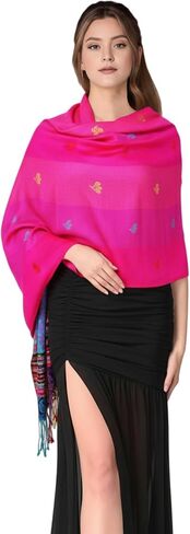 PASKMLNA Double Side Rainbow Silky Tropical Colorful Exotic Pashmina Wrap Shawl Scarf in Kuwait