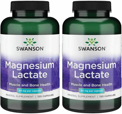 Swanson Magnesium Lactate - Mineral Supplement Promoting Muscle and Bone Health Support - Lactose-Free Lactate Mineral Form for Gentle Absorption - (120 Capsules, 84mg Each) (2 Pack) in Saudi Arabia