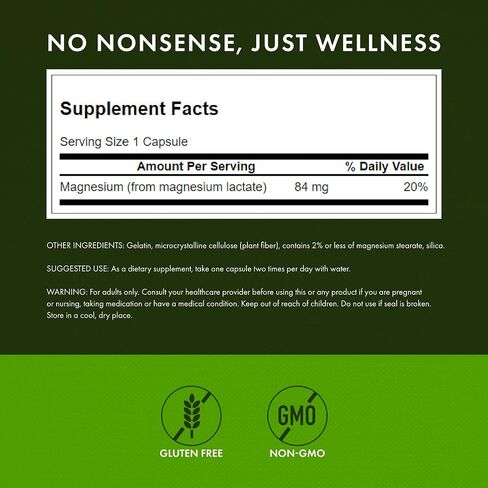 Swanson Magnesium Lactate - Mineral Supplement Promoting Muscle and Bone Health Support - Lactose-Free Lactate Mineral Form for Gentle Absorption - (120 Capsules, 84mg Each) (2 Pack) in Saudi Arabia