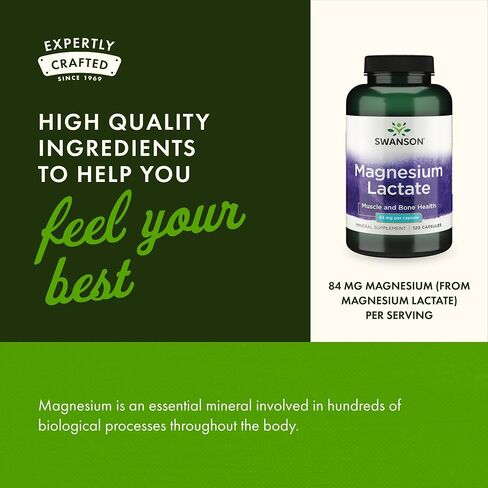 Swanson Magnesium Lactate - Mineral Supplement Promoting Muscle and Bone Health Support - Lactose-Free Lactate Mineral Form for Gentle Absorption - (120 Capsules, 84mg Each) (2 Pack) in Saudi Arabia