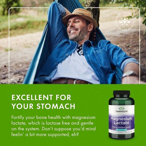 Swanson Magnesium Lactate - Mineral Supplement Promoting Muscle and Bone Health Support - Lactose-Free Lactate Mineral Form for Gentle Absorption - (120 Capsules, 84mg Each) (2 Pack) in Saudi Arabia