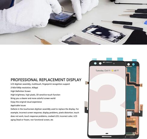 Screen Replacement for Pixel 3 G013A G013B, 5.5in Digitizer Assembly with Tool, Display Repair Kits, with Fingerprint Function in Saudi Arabia