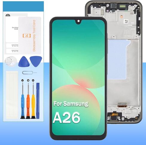 بديل شاشة لهاتف Samsung A26 5G SM-A266 SM-A266U، SM-A266E، SM-A266B 6.7 بوصة شاشة LCD تعمل باللمس - أسود مع إطار - أدوات (Incell، بصمة الإصبع) in Kuwait