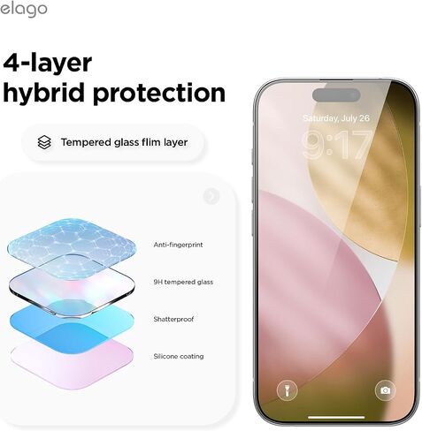 elago 2 Pack Tempered Glass+ Screen Protector Compatible with iPhone 17 Pro Max - Case Friendly, 9H Surface Hardness, Anti-Fingerprint, Shatter-Proof, Scratch Protection, Bubble-Free in Saudi Arabia