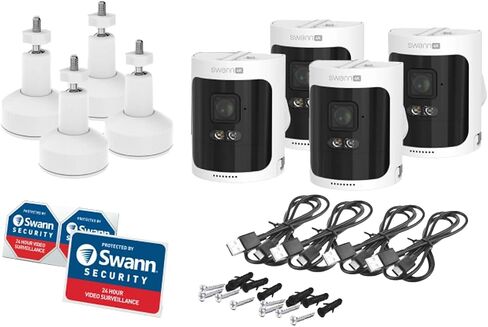 كاميرا أمان لاسلكية Swann 4K، طقم إضافي مكون من 4 قطع لأنظمة AllSecure4K، أبيض (متجدد) in Kuwait