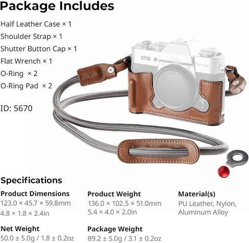 SMALLRIG X-T30 III Half Leather Case with Shoulder Strap for FUJIFILM X-T30 / X-T30 II/X-T30 III, Retro Style Camera Case with Aluminum Frame & Shutter Button Cap, Brown- 5670 in Saudi Arabia