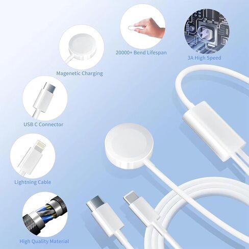 Charger Fast Charging Magnetic iWatch Charger with 6FT USB-C to Lig-ning Cable for iWatch Series Ultra/9/8/7/6/5 & Phone 14/13/12/11 in Saudi Arabia