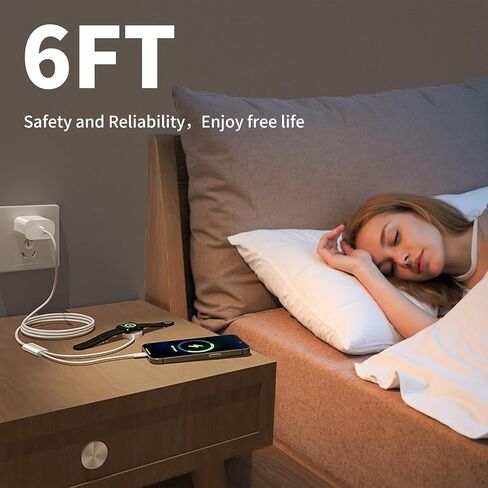 Charger Fast Charging Magnetic iWatch Charger with 6FT USB-C to Lig-ning Cable for iWatch Series Ultra/9/8/7/6/5 & Phone 14/13/12/11 in Saudi Arabia