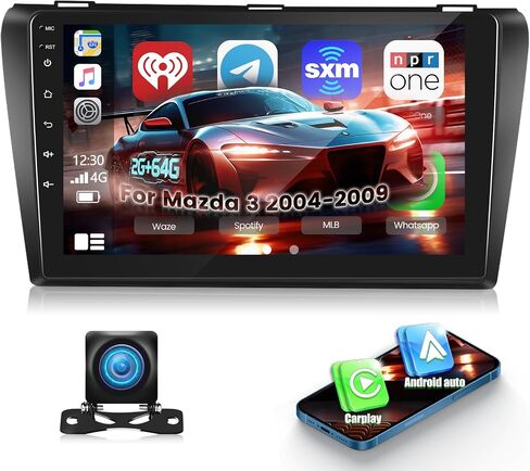 [2+64G] NHOPEEW Car Radio for Mazda 3 2004-2009 with Wireless Carplay and Android Auto, 9 Inch Touch Screen Android Car Stereo - DSP/GPS/WiFi/SWC/Bluetooth/Mirror Link + AHD Backup Camera in Saudi Arabia