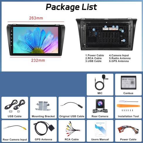[2+64G] NHOPEEW Car Radio for Mazda 3 2004-2009 with Wireless Carplay and Android Auto, 9 Inch Touch Screen Android Car Stereo - DSP/GPS/WiFi/SWC/Bluetooth/Mirror Link + AHD Backup Camera in Saudi Arabia