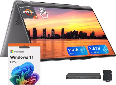 لينوفو يوجا 7 2 في 1 16 بوصة WUXGA كمبيوتر محمول بشاشة لمس، AMD Ryzen 7 8840HS، 16 جيجابايت LPDDR5X، تخزين 2.5 تيرابايت (2 تيرابايت SSD + 512 جيجابايت مجموعة محطة إرساء)، لوحة مفاتيح بإضاءة خلفية، بصمة الإصبع، كاميرا ويب، ويندوز 11 برو، رمادي أرتيك in Kuwait