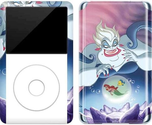 ملصق Skinit لمشغل MP3 متوافق مع iPod Classic (الجيل السادس) 80 جيجابايت - مرخص رسميًا من Disney Villains Ursula Ariel and Flounder Design in Saudi Arabia