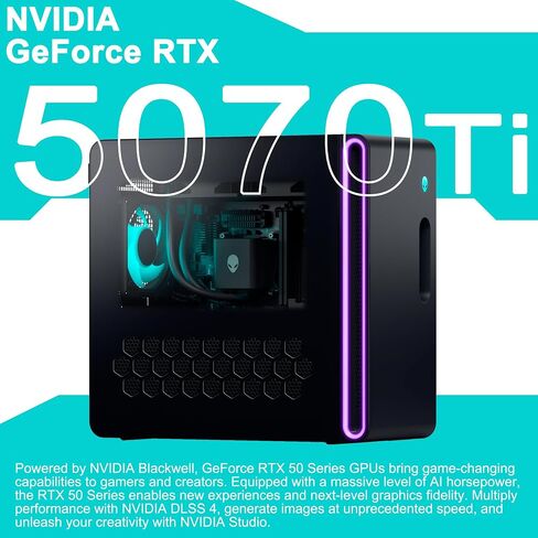كمبيوتر سطح المكتب Dell Alienware Aurora ACT1250 للألعاب Intel 20-core Ultra 7 265F (Beats i7-14700) 32 جيجابايت DDR5 4 تيرابايت SSD GeForce RTX 5070 Ti 16 جيجابايت GDDR7 DLSS4 1000 واط PSU مبرد سائل للألعاب AI Win11Pro ICP Hub in Kuwait
