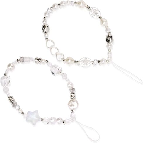 2pcs Beaded Camera Wrist Straps - Imitation Pearl and Crystal Phone Wristlet Chain, Charm Bracelet Lanyard Decoration for Wallet, Keychain in Saudi Arabia