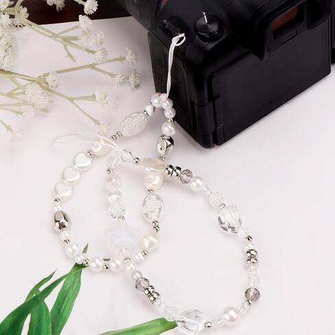 2pcs Beaded Camera Wrist Straps - Imitation Pearl and Crystal Phone Wristlet Chain, Charm Bracelet Lanyard Decoration for Wallet, Keychain in Saudi Arabia