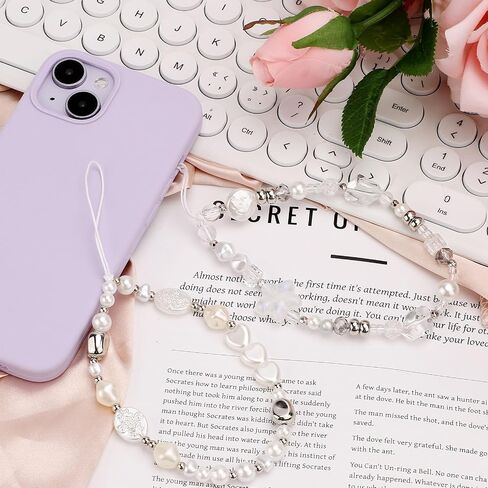 2pcs Beaded Camera Wrist Straps - Imitation Pearl and Crystal Phone Wristlet Chain, Charm Bracelet Lanyard Decoration for Wallet, Keychain in Saudi Arabia