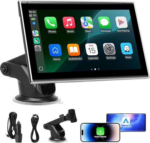 7" Wireless CarPlay Screen for Car - Apple CarPlay & Android Auto Touchscreen Stereo, HD Display with Bluetooth, GPS, Voice Control, Plug-and-Play FM/AUX/Mirroring in Kuwait
