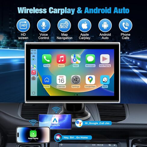 7" Wireless CarPlay Screen for Car - Apple CarPlay & Android Auto Touchscreen Stereo, HD Display with Bluetooth, GPS, Voice Control, Plug-and-Play FM/AUX/Mirroring in Kuwait