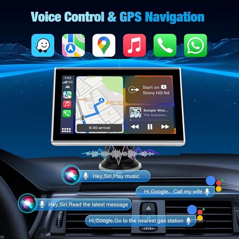 7" Wireless CarPlay Screen for Car - Apple CarPlay & Android Auto Touchscreen Stereo, HD Display with Bluetooth, GPS, Voice Control, Plug-and-Play FM/AUX/Mirroring in Kuwait