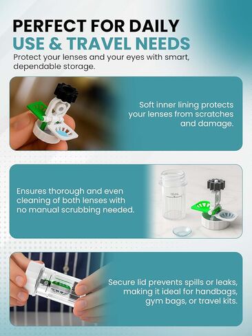 SPORTS WORLD VISION Hydrogen Peroxide Contact Lens Case (3 Pieces) Easy to Carry Vented Universal Protective Case, Barrel Shaped Contact Lens Cleaning Container for Everyday Use in Kuwait