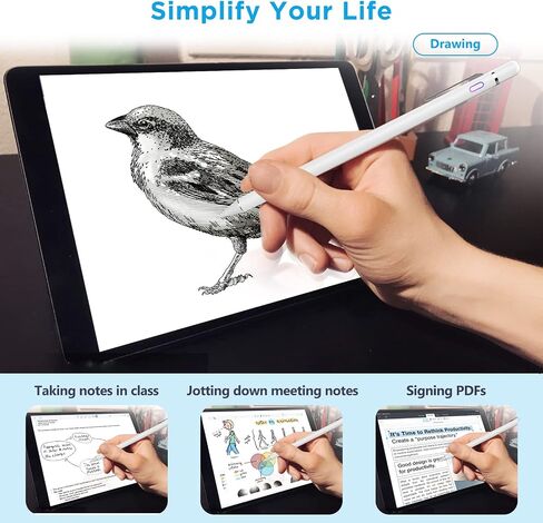 قلم ستايلس لجهاز iPad، قلم رصاص لجهاز iPad Pro 12.9/11/10.5/9.7 بوصة Air 5/4/3/2/1 iPad 10/9/8/7/6/5/4 Mini 6/5/4/3/2 جيل مصفف رقمي بديل لشاشات اللمس (أبيض غامق) in Saudi Arabia