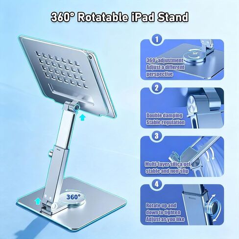 Tablet Stand, Height Adjustable with 360 Rotating Base - Desk Stand Holder, Rotating Display Stand for All 5.8-12.9" iPad Samsung Phone Tablet Kindle E-Reader and More in Saudi Arabia