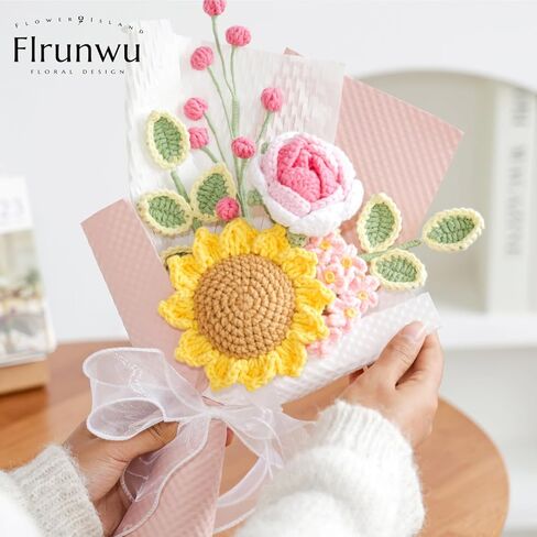 زهرة صناعية منسوجة يدويًا من Flrunwu (عبوة من قطعة واحدة)، تغليف باقة زهور جميلة مناسبة لتزيين طاولة العائلة، للأم الصديقة، هدية زفاف عيد الحب، (عباد الشمس) in Kuwait