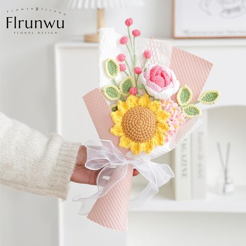 زهرة صناعية منسوجة يدويًا من Flrunwu (عبوة من قطعة واحدة)، تغليف باقة زهور جميلة مناسبة لتزيين طاولة العائلة، للأم الصديقة، هدية زفاف عيد الحب، (عباد الشمس) in Kuwait