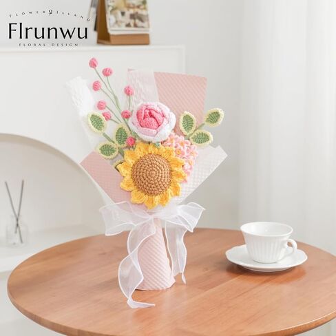 زهرة صناعية منسوجة يدويًا من Flrunwu (عبوة من قطعة واحدة)، تغليف باقة زهور جميلة مناسبة لتزيين طاولة العائلة، للأم الصديقة، هدية زفاف عيد الحب، (عباد الشمس) in Kuwait