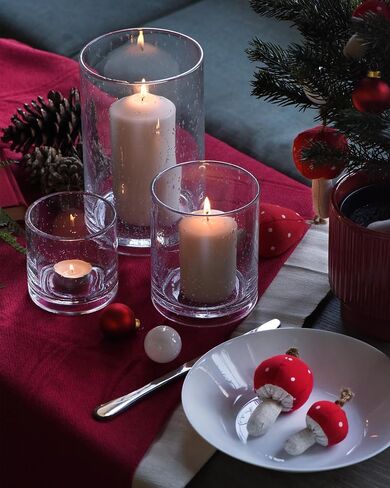 ARIAMOTION Candle Holder Set of 3 Modern Green Bubbles Glass Cylinder vase Flower Pillar Votive Table Centerpiece Home Kitchen Coffee bar 8" 5" 3.5" Height in Kuwait