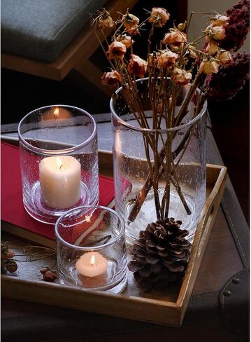 ARIAMOTION Candle Holder Set of 3 Modern Green Bubbles Glass Cylinder vase Flower Pillar Votive Table Centerpiece Home Kitchen Coffee bar 8" 5" 3.5" Height in Kuwait