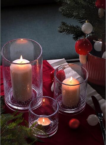 ARIAMOTION Candle Holder Set of 3 Modern Green Bubbles Glass Cylinder vase Flower Pillar Votive Table Centerpiece Home Kitchen Coffee bar 8" 5" 3.5" Height in Kuwait