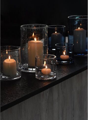 ARIAMOTION Candle Holder Set of 3 Modern Green Bubbles Glass Cylinder vase Flower Pillar Votive Table Centerpiece Home Kitchen Coffee bar 8" 5" 3.5" Height in Kuwait