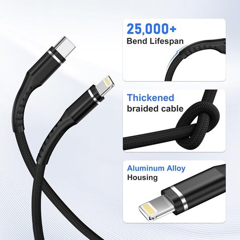 كابل شاحن iPhone، 2 حزمة 3FT USB-C إلى كابل Lightning كابل Apple MFi المعتمد من النايلون المضفر للشحن السريع وسلك نقل عالي السرعة لهاتف iPhone 14 13 12 11 Pro Max Xr Xs 8 والمزيد in Saudi Arabia