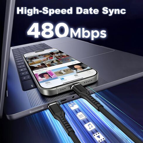 كابل شاحن iPhone، 2 حزمة 3FT USB-C إلى كابل Lightning كابل Apple MFi المعتمد من النايلون المضفر للشحن السريع وسلك نقل عالي السرعة لهاتف iPhone 14 13 12 11 Pro Max Xr Xs 8 والمزيد in Saudi Arabia