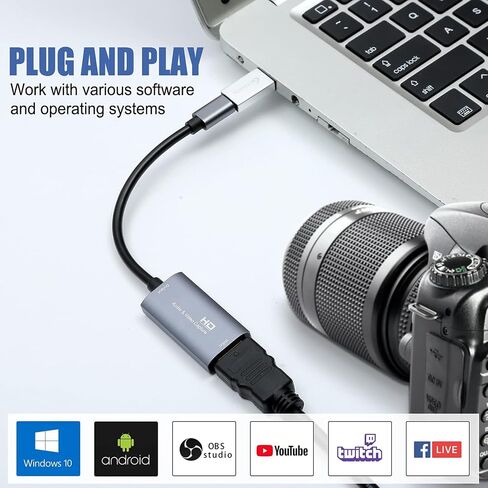 بطاقة التقاط الفيديو، التقاط HDMI 4K 1080P 60FPS مع أجهزة محول من النوع C للألعاب ومسجل فيديو البث المباشر، متوافق مع نظام التشغيل Windows Mac OS in Saudi Arabia
