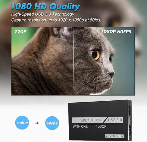 بطاقة التقاط فيديو POCREATION 4K، بطاقة التقاط فيديو 60 هرتز لتبديل تدفق الألعاب مع USB 3.0 1080P 60 إطارًا في الثانية حلقة واجهة الوسائط المتعددة عالية الدقة لاستوديو OBS in Kuwait