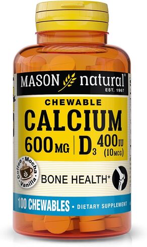 Mason Natural Calcium 600 mg with Vitamin D3 - Supports Healthy Bones, Strengthens Muscle Function, Coffee Mocha Flavor, 100 Chewables in Saudi Arabia