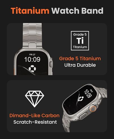 AGIS02 Titanium Band for Apple Watch Ultra 3/2/1 Band 49mm & Series 11/10 46mm, Premium Adjustable Ultra Watch Band for Men with Butterfly Clasp, Durable and Lightweight iWatch Metal Strap in Kuwait