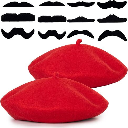 Frenchman Beret Women Men, Mustache Halloween Mime Costume Accessory Beanie Caps Classic Wool Winter French Hat Free Size in Saudi Arabia