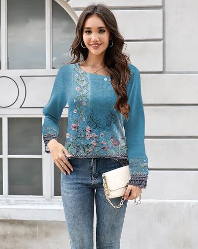 Disamer Womens Tops Long Sleeve T Shirts Dary Disdy Tunic Tops 2025 Fall Fashion Square Dept Bunge Tees Tees in Kuwait
