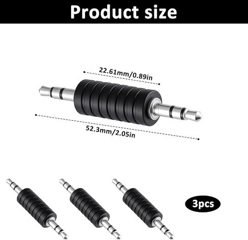 3 قطع 3.5 ملم جاك إلى 3.5 ملم محول صوت ذكر موصلات ذكر إلى ذكر قابس ستيريو جاك معدني ذكر سماعة جاك موصل مقرنة لجهاز استقبال BT، مشغل MP3، جهاز إرسال السيارة، مكبرات الصوت in Kuwait