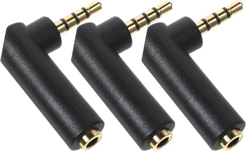 3 PCS 90 Degree Right Angle Gold-Plated TRRS Stereo Headphone Connector, 3.5mm Angle Male to Female Audio Adapte, Compatible with Speakers Headsets Cell Phone in Saudi Arabia