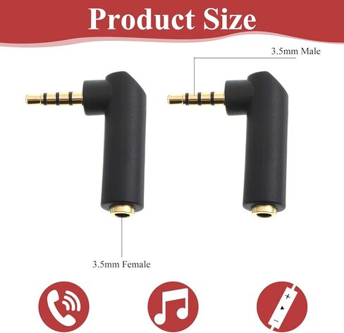3 PCS 90 Degree Right Angle Gold-Plated TRRS Stereo Headphone Connector, 3.5mm Angle Male to Female Audio Adapte, Compatible with Speakers Headsets Cell Phone in Saudi Arabia