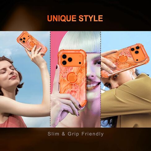 حافظة Casetego لهاتف iPhone 17 Pro Max، ثلاث طبقات شديدة التحمل وقوية ضد الصدمات، حماية كاملة من البولي كربونات الصلب + حافظة حماية ناعمة من مادة TPU للفتيات لهاتف Apple iPhone 17 Pro Max 6.9 بوصة، برتقالي/ذهبي in Kuwait