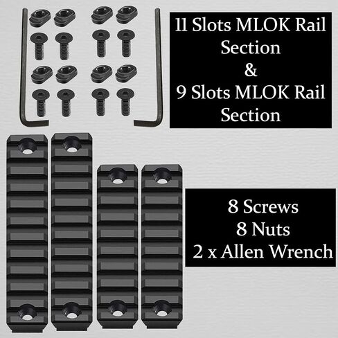 Gotical 9 Slots and 11 Slots MLOK Rail Section for M Lok Handguard Eleven Slots Rail Picatinny Rail (2 Pieces 9 Slot, 2 Pieces 11 Slot) in Saudi Arabia