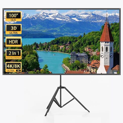 شاشة بروجيكتور مقاس 80 بوصة من WASJOYE مع حامل - شاشة بروجيكتور محمولة بدقة 16:9 بدقة 4K عالية الدقة، شاشة عرض داخلية 1.2 كسب، سهلة الإعداد والحمل، للسينما المنزلية، ولعبة التلفزيون في مكتب الفناء الخلفي in Kuwait