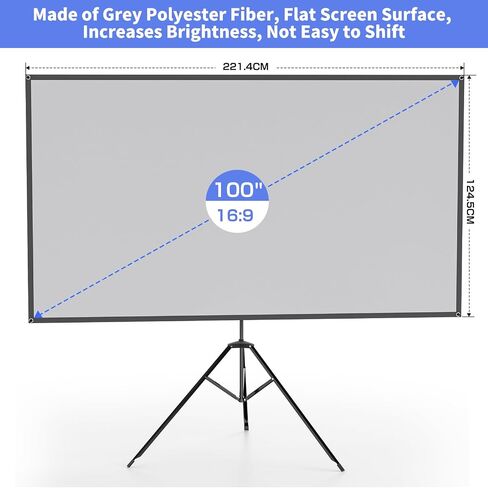 شاشة بروجيكتور مقاس 80 بوصة من WASJOYE مع حامل - شاشة بروجيكتور محمولة بدقة 16:9 بدقة 4K عالية الدقة، شاشة عرض داخلية 1.2 كسب، سهلة الإعداد والحمل، للسينما المنزلية، ولعبة التلفزيون في مكتب الفناء الخلفي in Kuwait