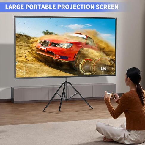 شاشة بروجيكتور مقاس 80 بوصة من WASJOYE مع حامل - شاشة بروجيكتور محمولة بدقة 16:9 بدقة 4K عالية الدقة، شاشة عرض داخلية 1.2 كسب، سهلة الإعداد والحمل، للسينما المنزلية، ولعبة التلفزيون في مكتب الفناء الخلفي in Kuwait